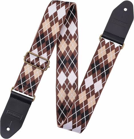 Nefelibata Guitar Strap Cotton with Thicked First Layer Vegetable Tanned Cowhide Leather Ends for Acoustic, Bass, Electric, Gift for Your Love Guitarists (Stars) in Saudi Arabia