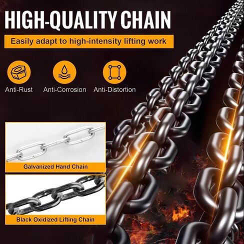 رافعة سلسلة يدوية سعة 2 طن 4400 رطل سعة 10 أقدام مع خطافين للخدمة الشاقة، سقوط سلسلة يدوية لبناء المستودعات وآلات السيارات باللون الأسود (أسود، 2T) in Kuwait