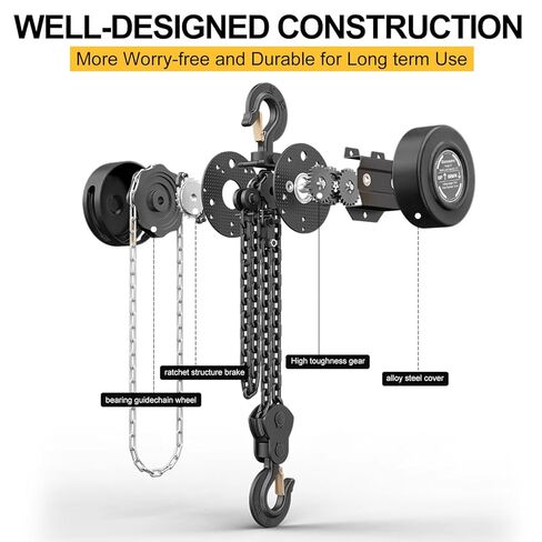رافعة سلسلة يدوية سعة 2 طن 4400 رطل سعة 10 أقدام مع خطافين للخدمة الشاقة، سقوط سلسلة يدوية لبناء المستودعات وآلات السيارات باللون الأسود (أسود، 2T) in Kuwait