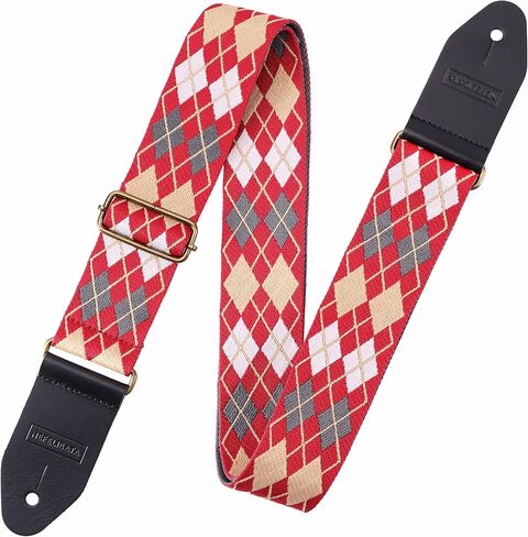 Nefelibata Guitar Strap Cotton with Thicked First Layer Vegetable Tanned Cowhide Leather Ends for Acoustic, Bass, Electric, Gift for Your Love Guitarists (Stars) in Saudi Arabia