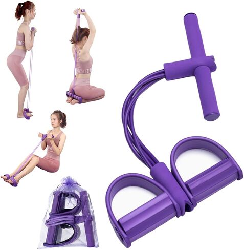 Fitness Resistance Bands Set with Handles & Ankle Straps - 4 Tube Exercise Bands for Arm, Leg, Strength Training, Stretching - Home Gym Workout Equipment in Saudi Arabia