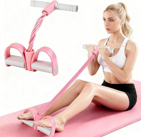8-Tubes Pedal Resistance Band with Handle, Multifunction Exercise Rope for Working Out, Foot Pedal Resistance Band for Abdomen, Waist, Arm, Leg, Pink in Saudi Arabia