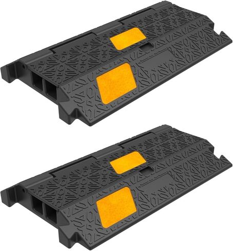 2 Pack 17 Inch Heavy-Duty Cable Ramp Cord Protector 2 Channel 20000lbs Load Capacity Traffic Speed Bump with 3 Yellow Reflective Stripes for Outdoor and Indoor Use in Saudi Arabia