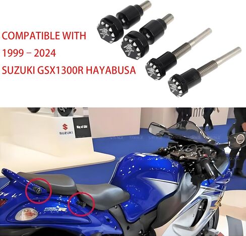Aluminum CNC Seat Thumb Screw Kit For Suzuki GSX1300R Hayabusa – Fast Install, No Tools Needed | Front & Rear Quick Mount Screws for 1999-2024 Models (4 PCS) in Saudi Arabia