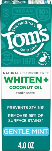 تومز من مين تبييض بالإضافة إلى معجون أسنان خالي من فلوريد زيت جوز الهند ، معجون أسنان تبييض طبيعي مع زيت جوز الهند ومنظفات النبات ، ويتدين دون التسبب في حساسية ، نعناع لطيف ، 4.0 أوقية in Kuwait