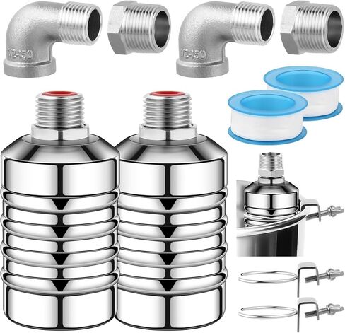 2Pcs Water Float Valve, 1/2" to 3/4" Aquapulse Automatic Water System 304 Stainless Steel, Auto Shut off Water Tank Float Valve for Water Tower, Livestock Troughs, Pool in Kuwait