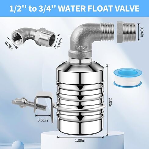 2Pcs Water Float Valve, 1/2" to 3/4" Aquapulse Automatic Water System 304 Stainless Steel, Auto Shut off Water Tank Float Valve for Water Tower, Livestock Troughs, Pool in Kuwait