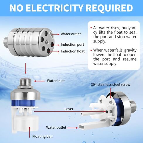 2Pcs Water Float Valve, 1/2" to 3/4" Aquapulse Automatic Water System 304 Stainless Steel, Auto Shut off Water Tank Float Valve for Water Tower, Livestock Troughs, Pool in Kuwait