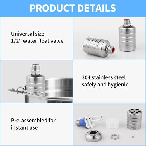 2Pcs Water Float Valve, 1/2" to 3/4" Aquapulse Automatic Water System 304 Stainless Steel, Auto Shut off Water Tank Float Valve for Water Tower, Livestock Troughs, Pool in Kuwait