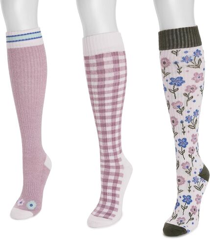 MUK LUKS Women's 3 Pack Tall Cotton Compression Knee-High Socks, Multi, OS in Saudi Arabia