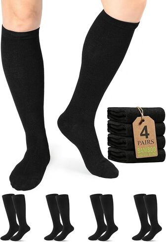 4 Pairs Copper Bamboo Viscose Compression Socks, Soft Breathable Knee High, Women Men, Gentle Support Travel Daily in Saudi Arabia
