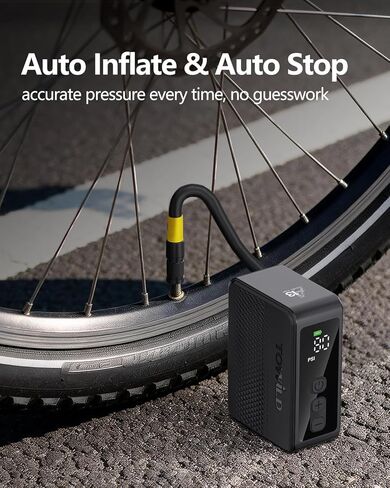 TOWILD A13 Mini Electric Bike Pump, 30Mins Fast Charging Portable Bicycle Pump with Gauge, 130PSI Small Air Pump for Bike Tires, Smart Auto-Off Tire Inflator Compatible with Road, Mountain & E-Bikes in Kuwait