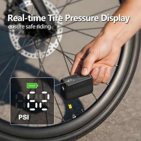 TOWILD A13 Mini Electric Bike Pump, 30Mins Fast Charging Portable Bicycle Pump with Gauge, 130PSI Small Air Pump for Bike Tires, Smart Auto-Off Tire Inflator Compatible with Road, Mountain & E-Bikes in Kuwait