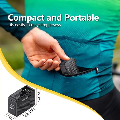 TOWILD A13 Mini Electric Bike Pump, 30Mins Fast Charging Portable Bicycle Pump with Gauge, 130PSI Small Air Pump for Bike Tires, Smart Auto-Off Tire Inflator Compatible with Road, Mountain & E-Bikes in Kuwait