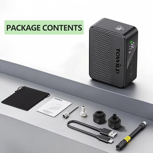 TOWILD A13 Mini Electric Bike Pump, 30Mins Fast Charging Portable Bicycle Pump with Gauge, 130PSI Small Air Pump for Bike Tires, Smart Auto-Off Tire Inflator Compatible with Road, Mountain & E-Bikes in Kuwait