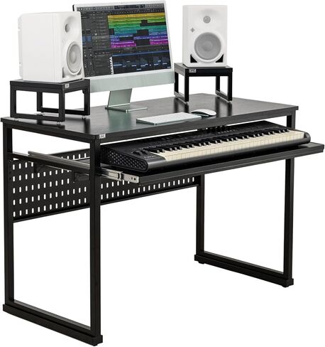 Music Studio Desk مع صينية لوحة المفاتيح ، للحصول على 88 مفتاحًا كاملًا و 61 مفتاحًا (مكتب منتج الموسيقى) (88 مفتاحًا ، أسود) (تم بيع درجات الكابل ومكبر الصوت بشكل منفصل) in Kuwait