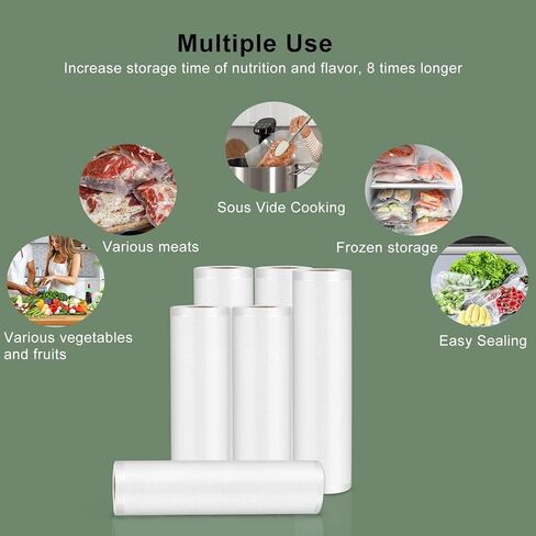 Precision Multi-layer Vacuum Sealer Bags Rolls, 8" x 16.4'(3 Rolls) and 11" x 16.4' (3 Rolls), BPA-Free Commercial Grade, Food Preservation, Food Vacuum Sealer Bags for Sous Vide and Freezer Storage in Saudi Arabia