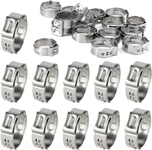 55Pcs 12.8-15.3mm 304 Stainless Steel Single Ear Hose Clamps Ear Stepless Hose Clamp Pinch Clamps Perfect for Automotive, Home Appliance Line and Plumbing in Kuwait