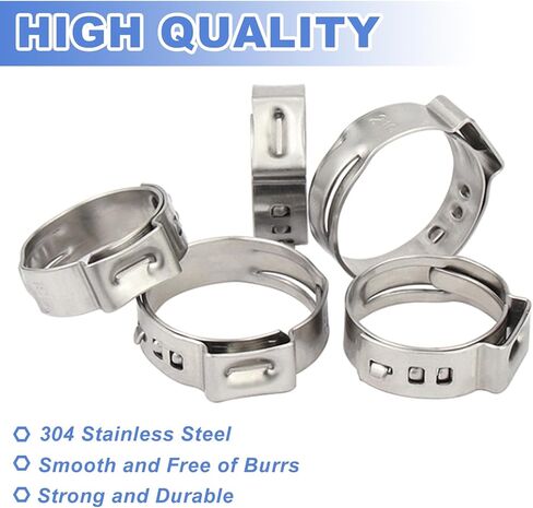 55Pcs 12.8-15.3mm 304 Stainless Steel Single Ear Hose Clamps Ear Stepless Hose Clamp Pinch Clamps Perfect for Automotive, Home Appliance Line and Plumbing in Kuwait