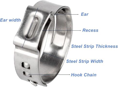55Pcs 12.8-15.3mm 304 Stainless Steel Single Ear Hose Clamps Ear Stepless Hose Clamp Pinch Clamps Perfect for Automotive, Home Appliance Line and Plumbing in Kuwait