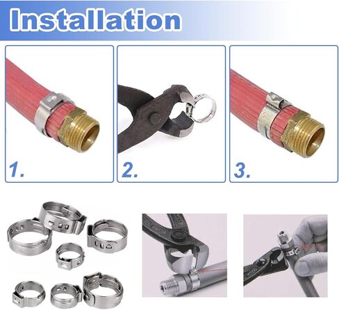 55Pcs 12.8-15.3mm 304 Stainless Steel Single Ear Hose Clamps Ear Stepless Hose Clamp Pinch Clamps Perfect for Automotive, Home Appliance Line and Plumbing in Kuwait