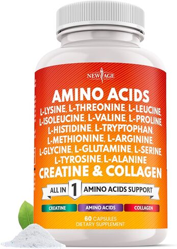 NEW AGE Amino Acids Supplement L-Lysine, L-Threonine, L-Leucine, Isoleucine, Valine, L-Histidine, L-Tryptophan, L-Methionine, L-Arginine, L-Cysteine, L-Glutamine, L-Serine, Aspartic Acid- 120 Count in Saudi Arabia