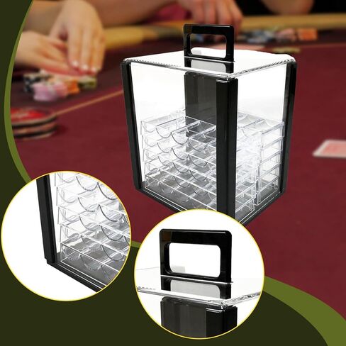 Acrylic Chip Case Storage Box Games Accessories Portable Carrying Case Chip Carrier for Family Gatherings Casual Game Night, with 40mm Trays in Kuwait