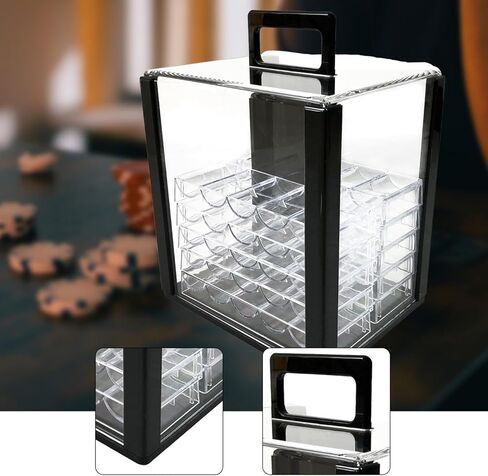 Acrylic Chip Case Storage Box Games Accessories Portable Carrying Case Chip Carrier for Family Gatherings Casual Game Night, with 40mm Trays in Kuwait