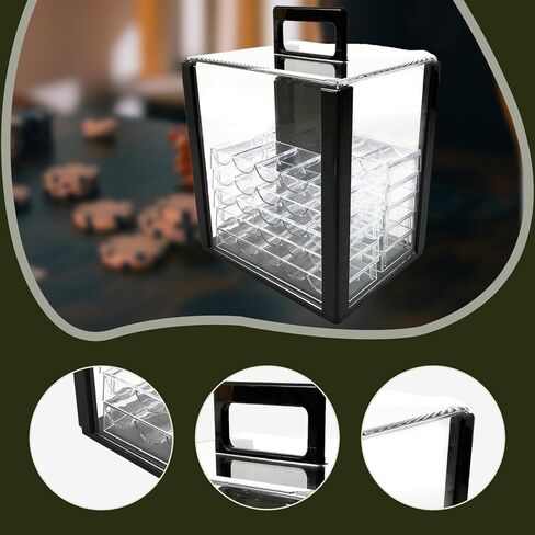 Acrylic Chip Case Storage Box Games Accessories Portable Carrying Case Chip Carrier for Family Gatherings Casual Game Night, with 40mm Trays in Kuwait