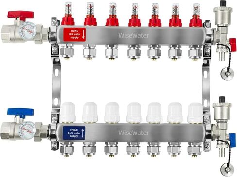 AB 4 حلقات PEX/مشعب مشع، منافذ متوافقة 1/2 بوصة، صمام تدفق يصل إلى 1.3 GPM لتدفئة الأرضية المشعة المائية (تتضمن موصلات 1/2 بوصة) in Kuwait