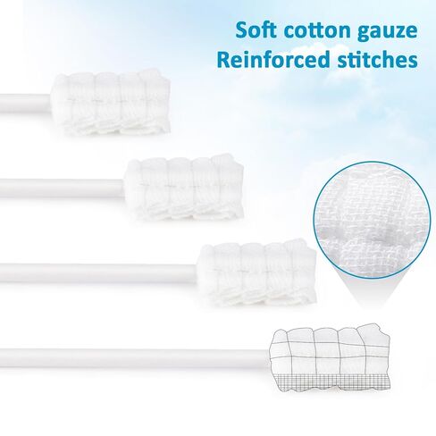 MAQIHAN 50 Gauze Mouth Swabs - Oral Swabs Disposable Toothbrushes Individually Wrapped Swabsticks for Dry Mouth Cotton Gauze on a Stick Dental Oral Care Supplies Mini Thrush Mouth Treatment in Kuwait
