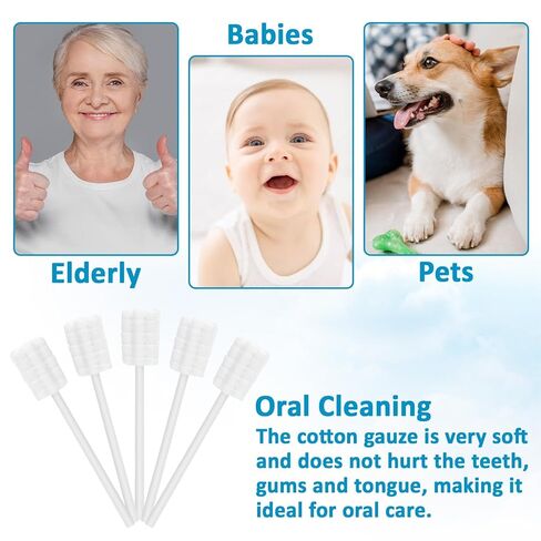 MAQIHAN 50 Gauze Mouth Swabs - Oral Swabs Disposable Toothbrushes Individually Wrapped Swabsticks for Dry Mouth Cotton Gauze on a Stick Dental Oral Care Supplies Mini Thrush Mouth Treatment in Kuwait