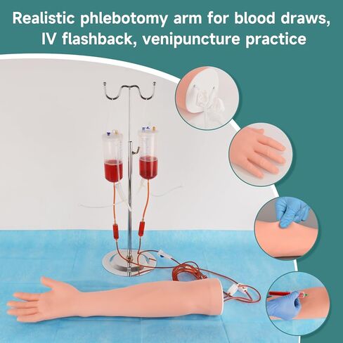 Phlebotomy Practice Kit, IV Practice Arm with Veins, Blood Draw & Venipuncture Training for IV Insertion Practice, IV Injection Practice Kit for Medical Education and Demonstration Only in Kuwait