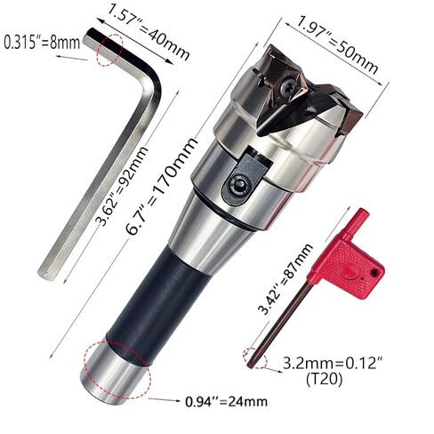 حامل قاطعة المطحنة الوجهية MFWN9050R-22-4T+R8-FMB22-7/16+WNMU080608 شفرة من سبيكة صلبة + مفتاح ربط 8 مم + مفتاح ربط T15، يستخدم في التشغيل الآلي لقطعة العمل على آلة الطحن. in Kuwait