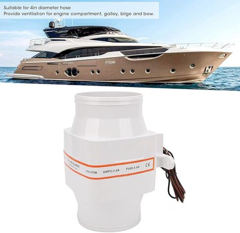 4in 270CFM Bilge Air Blower, in Line Electric Marine Boat Air Blower, ABS Plastic, 24V Airflow Blower with 6 Fan for Compartment Ventilation in Kuwait