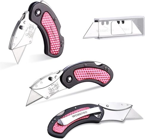 WORKPRO Folding Utility Knife Set Quick Change Blade, Back-lock Mechanism 3-piece with 10-piece Extra Blades in Kuwait