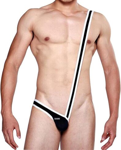 Evankin Sexy Men Bodysuit Strap Thong with Bulge Pouch Gag Gift Funny Underwear Diagonal Shoulder and Leg Jumpsuit in Saudi Arabia