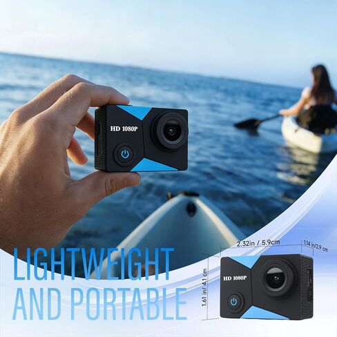كاميرا أكشن بزاوية واسعة 1080 بيكسل رياضية وبطاقة ذاكرة 32 جيجابايت وكاميرا أكشن بطول 131 قدم مقاومة للماء تحت الماء مع بطاريتين × مع مجموعة ملحقات مناسبة للخوذة والدراجة وما إلى ذلك. in Kuwait
