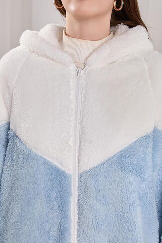 YMSHOPE Autumn/Winter Fleece-Lined Warm Jacket Unisex Patchwork Zipper Hoodie Soft Faux Fleece Casual Oversized Winter Wear (US, Alpha, Large, X-Large, Regular, Regular, Blue) in Kuwait