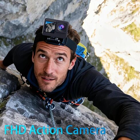 كاميرا أكشن فل اتش دي 1080 بيكسل 16 ميجابكسل مع بطاقة ذاكرة 32 جيجابايت - كاميرا رياضية مزدوجة الشاشة مقاومة للماء بطول 131 قدم/40 متر، بطاريات 2X ومجموعة ملحقات متعددة الوظائف للخوذة والدراجة in Kuwait