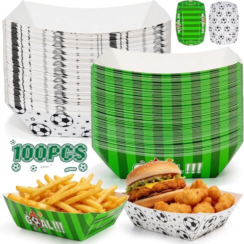 100 قطعة من صواني الطعام لحفلات كرة القدم بوزن 2 رطل، لا تحتاج إلى طيها، جاهزة للاستخدام من قوارب تقديم الورق للوجبات الخفيفة والناتشوز وأطعمة الحفلات، ويوم اللعبة، ومشاهدة كأس العالم، وأعياد الميلاد، والباب الخلفي والمناسبات الرياضية in Kuwait