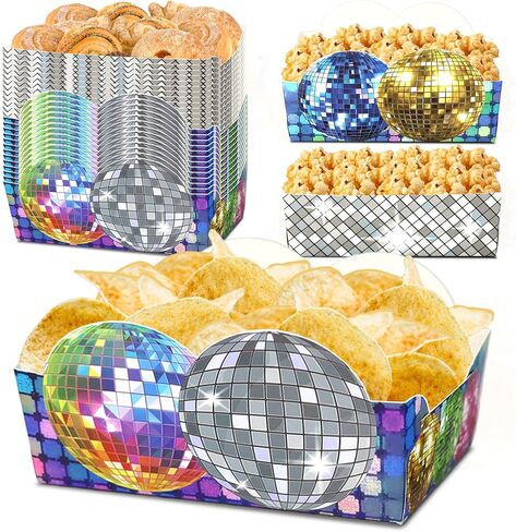 24 قطعة من أطباق ديسكو للوجبات الخفيفة، كرة ديسكو، صواني طعام ورقية للاستعمال مرة واحدة، مثالية لمستلزمات حفلات أعياد الميلاد في السبعينيات والثمانينيات والتسعينيات in Kuwait