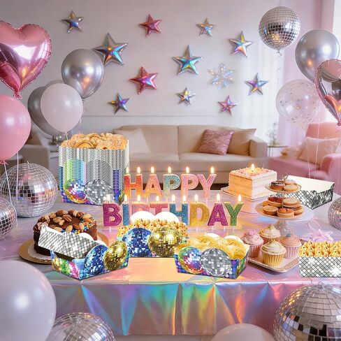 24 قطعة من أطباق ديسكو للوجبات الخفيفة، كرة ديسكو، صواني طعام ورقية للاستعمال مرة واحدة، مثالية لمستلزمات حفلات أعياد الميلاد في السبعينيات والثمانينيات والتسعينيات in Kuwait