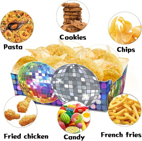 24 قطعة من أطباق ديسكو للوجبات الخفيفة، كرة ديسكو، صواني طعام ورقية للاستعمال مرة واحدة، مثالية لمستلزمات حفلات أعياد الميلاد في السبعينيات والثمانينيات والتسعينيات in Kuwait