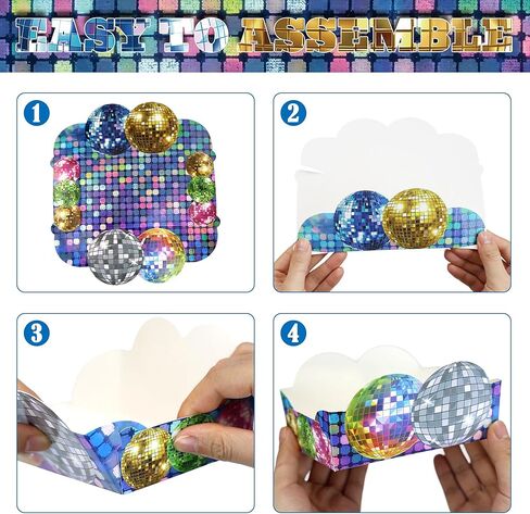 24 قطعة من أطباق ديسكو للوجبات الخفيفة، كرة ديسكو، صواني طعام ورقية للاستعمال مرة واحدة، مثالية لمستلزمات حفلات أعياد الميلاد في السبعينيات والثمانينيات والتسعينيات in Kuwait