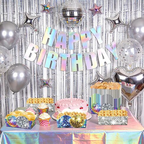 24 قطعة من أطباق ديسكو للوجبات الخفيفة، كرة ديسكو، صواني طعام ورقية للاستعمال مرة واحدة، مثالية لمستلزمات حفلات أعياد الميلاد في السبعينيات والثمانينيات والتسعينيات in Kuwait