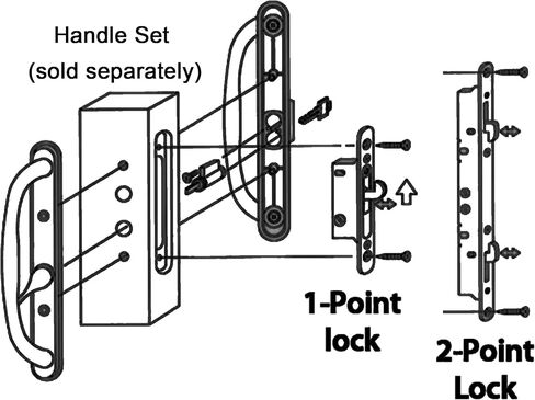 2 Point Sliding Patio Glass Door Mortise Lock with 11-3/4" Faceplate, Dual Point Hooks with Anti-Slam Pin, 45° Keyway, A/B Position, 3-15/16" Handle H.C. (Sold Separately), Non-Handed in Saudi Arabia