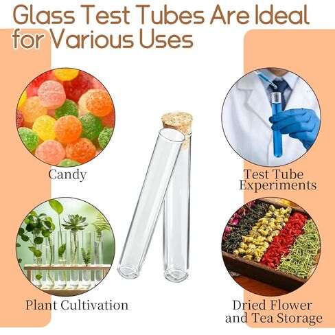 110 Pcs Glass Test Tubes with Cork Stoppers Lab Test Alcohol Tampons Glass Tubes Clear Round Bottom Vials Container for Candy Storage Party Favors Scientific Experiments(15x100mm/13ml) in Kuwait