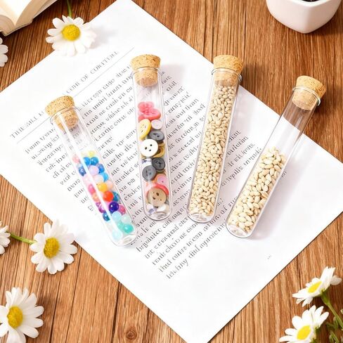 110 Pcs Glass Test Tubes with Cork Stoppers Lab Test Alcohol Tampons Glass Tubes Clear Round Bottom Vials Container for Candy Storage Party Favors Scientific Experiments(15x100mm/13ml) in Kuwait