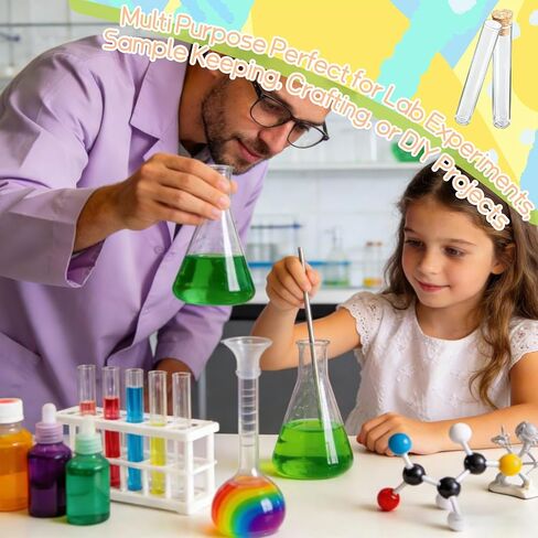 110 Pcs Glass Test Tubes with Cork Stoppers Lab Test Alcohol Tampons Glass Tubes Clear Round Bottom Vials Container for Candy Storage Party Favors Scientific Experiments(15x100mm/13ml) in Kuwait